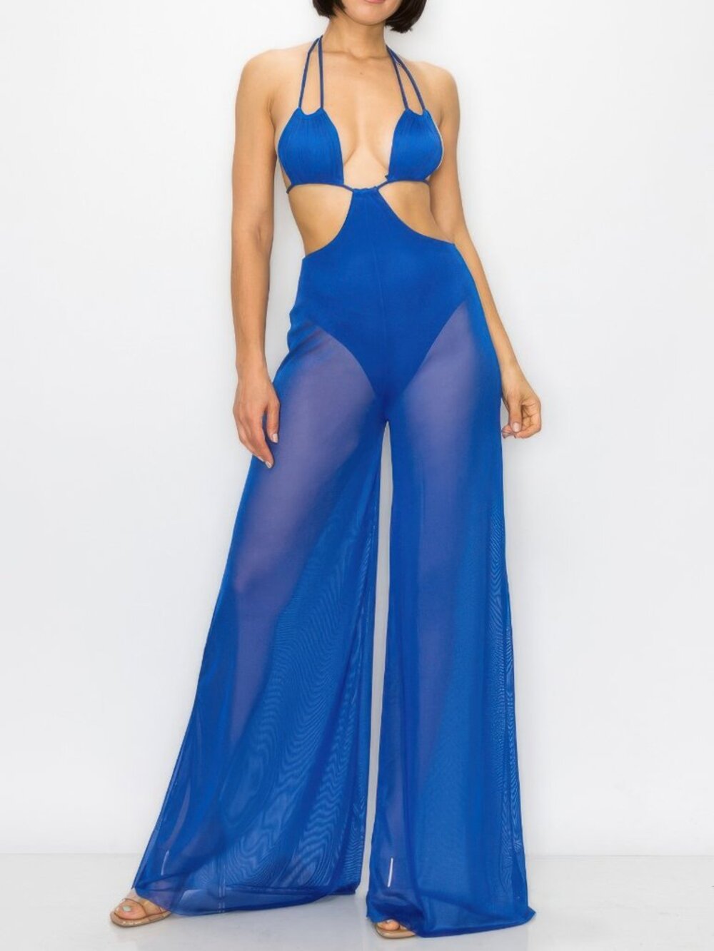 Brand New Ladies Royal Blue Bikini Top Wide Leg Jumpsuit Size Small Beachwear - Picture 2 of 5